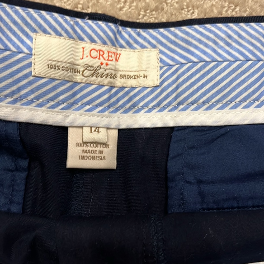 2 pairs J. Crew Chino shorts, 1 tan/1 blue, sz.14, tan - worn 1x, blue - worn 0x - Picture 5 of 7